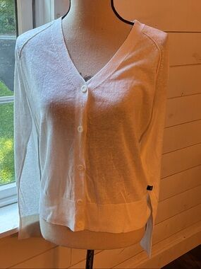 GAP White V-Neck Button Front Cardigan